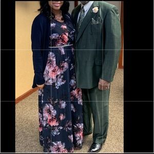 A beautiful navy blue floral dress